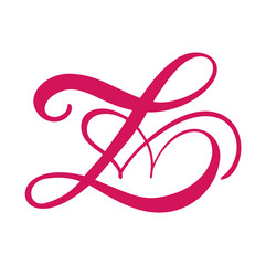 Vector Vintage floral monogram letter Z. Calligraphy element heart logo Valentine card flourish frame. Hand drawn Love sign for page decoration and design illustration