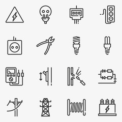 Fototapeta premium Set of electricity line black and white vector icon.