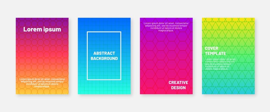 Abstract modern covers design template. Four minimal geometric backgrounds. Cool gradients