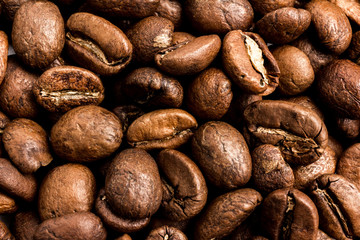 coffee beans background. Close-up of roasted grains