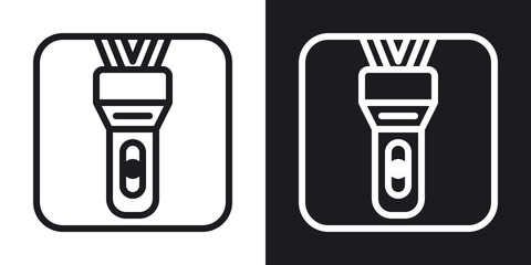 LED flashlight app icon for smartphone, tablet, laptop or other smart device with mobile interface. Minimalistic two-tone version on black and white background