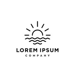 Naklejka premium simple line sun and beach sunset sunrise logo with water icon illustration 