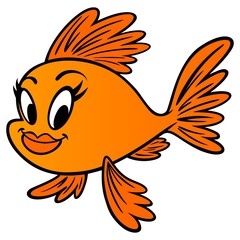 Goldfish Princess - A cartoon illustration of a cute female Goldfish.
