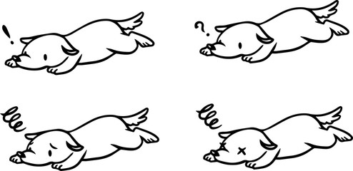 倒れたイヌのイラストセット