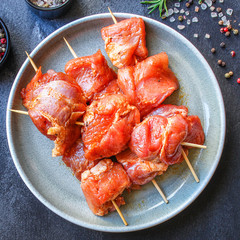 pork meat raw Marinade (fresh hearty) menu concept background. top view. copy space