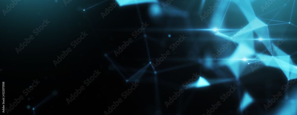 Wall mural abstract polygonal space low poly connected dots on dark background. background. futuristic network 