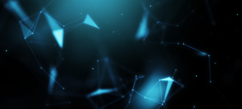 Abstract polygonal space low poly connected dots on dark background. background. Futuristic network shape. 