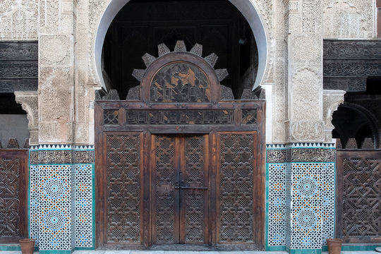 Detail of the wall decorations in the Madrasa Bou Inania Koran School