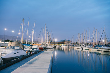 Fototapeta premium Athens, Greece - Dec 21, 2019: Marina of Flisvos in Athens at night , Athens, Greece.