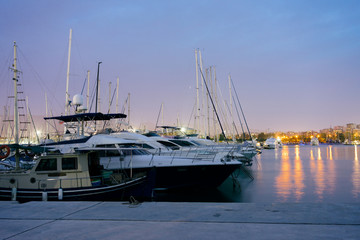 Fototapeta premium Athens, Greece - Dec 21, 2019: Marina of Flisvos in Athens at night , Athens, Greece.