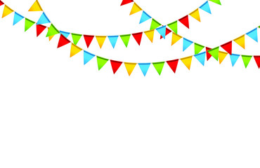Fototapeta premium Carnival garland with flags. Decorative colorful party pennants for birthday celebration, festival and fair decoration. Vector.