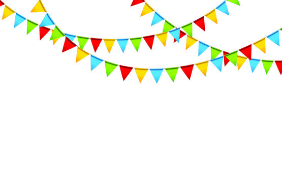 Carnival garland with flags. Decorative colorful party pennants for birthday celebration, festival and fair decoration. Vector.