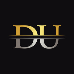 Initial DU Letter Logo Design Vector With Gold and Silver Color.. DU Logo Design