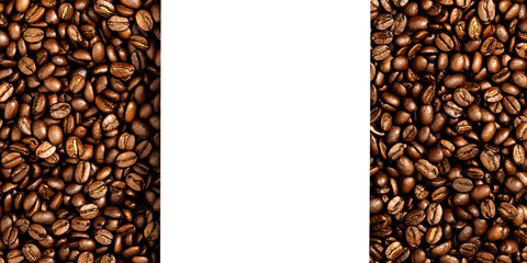 Coffee beans isolated on white background with space for text. Roasted coffee beans as background....