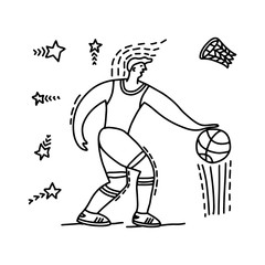 Basketball doodle male player with ball vector illustration
