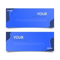 template design banner website with blue paper cut layered style