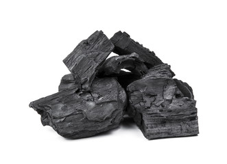 Natural wood charcoal, traditional charcoal or hard wood charcoal isolated on white background