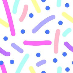 Vector abstract seamless pattern. Prints pastel colors lines and hand drawn points on a white isolated background. Design for wallpaper, textiles, web, social media wrapping paper, packaging, banner.