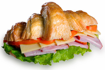 croissant with ham and cheese isolated on a white background