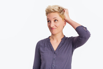 Portrait of business woman with a problem. isolated