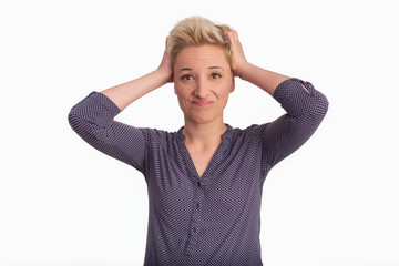 Portrait of business woman with a problem. isolated
