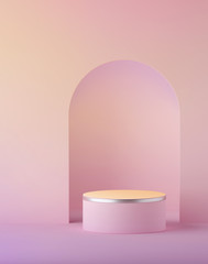 3d render, abstract peachy pink pastel easter background, blank cylinder podium, empty showcase, round stage, vacant pedestal, product display, blank board, expo platform. Copy space. Minimal design