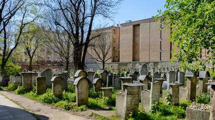 Fototapeta na wymiar Old Jewish cemetery or Remu cemetery. Open to tourists. The cemetery is located near the Remu synagogue on 40 Sherokoy Street. The cemetery was founded in 1552.