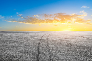  Empty asphalt road and sunset sky landscape in summer