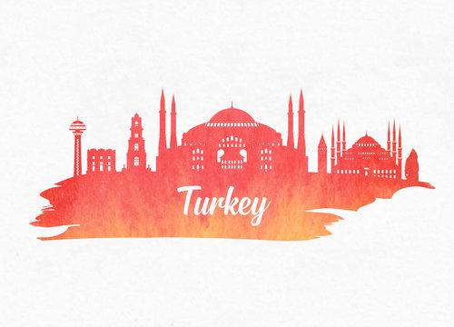 Turkey Landmark Global Travel And Journey watercolor background. Vector Design Template.used for your advertisement, book, banner, template, travel business or presentation.