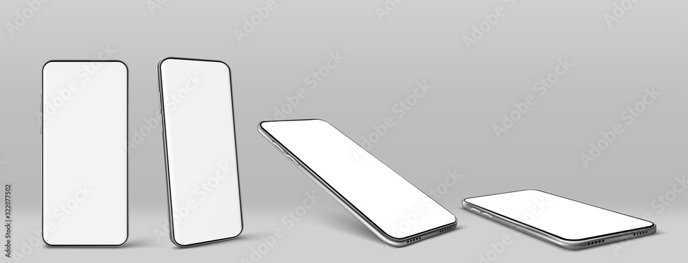 Poster smartphone with blank white screen. vector realistic mockup of mobile phone with empty display front