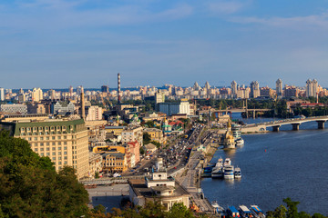 View of the Dnieper river and Kiev cityscape, Ukraine