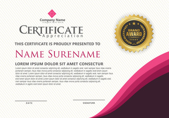 modern certificate template with flow lines ornament on pattern background.