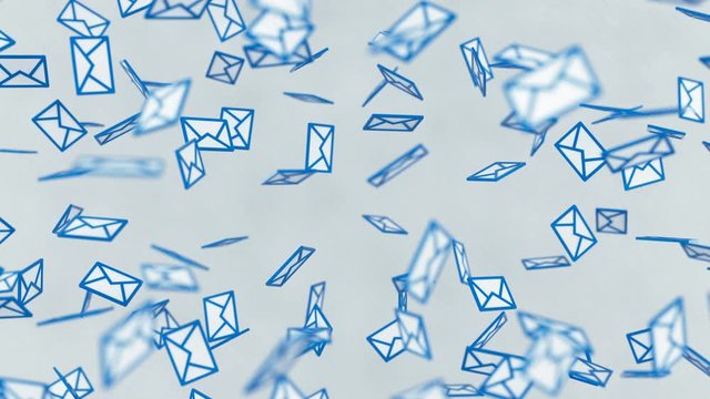 Lots of email signs falling. Seamless loop 3D render animation