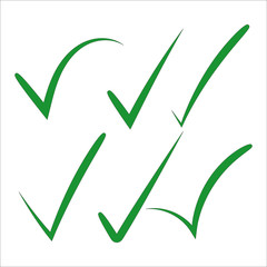 Check mark or right sign vector icons collection set. This graphic can also represent approval, right choice, correct selection, true option, positive answer, saying yes, acceptance, confirmation, etc