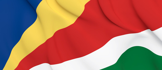 National Fabric Wave Closeup Flag of Seychelles Waving in the Wind. 3d rendering illustration.