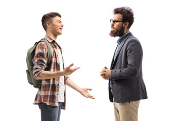 Male student talking to a bearded man