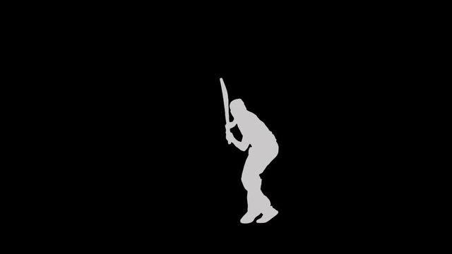 Silhouette of man playing cricket and batting. He is hitting a stroke