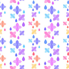 紫陽花と雨粒　シームレスパターン　カラフルB