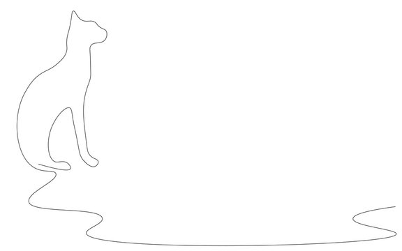 Cat sitting one line drawing isolated on the white background. Vector illustration.