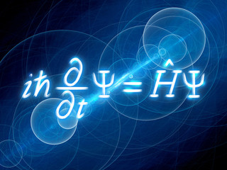Blue glowing time-dependent Schrodinger equation - obrazy, fototapety, plakaty