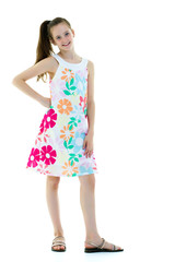 Schoolgirl, teenager girl studio photo in full growth. Isolated