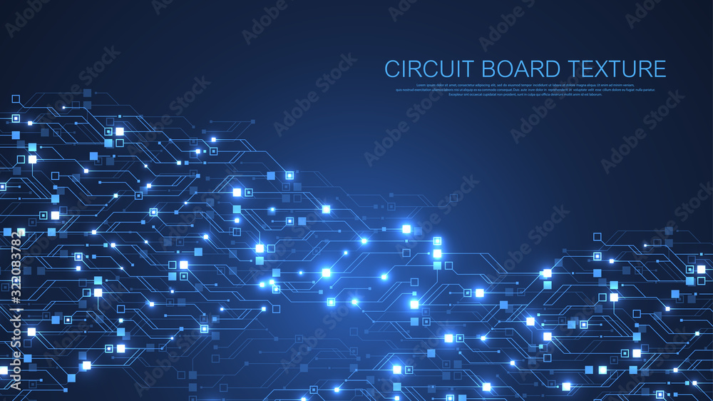 Poster technology abstract circuit board texture background. high-tech futuristic circuit board banner wall