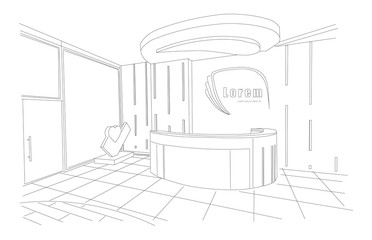 Beauty boutique interior outline sketch with modern design