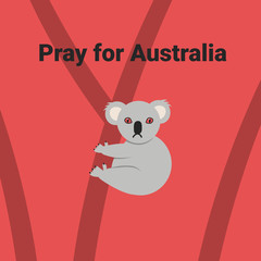 Fototapeta na wymiar Australia wildfires. Pray for Australia. Flat vector cartoon illustration.