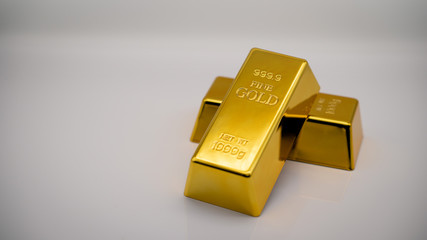 gold ingot bars on white background