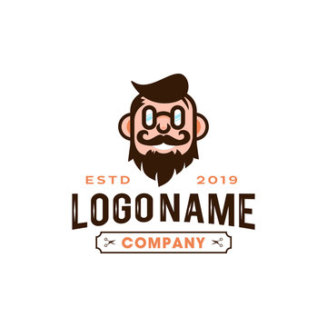 vintage hipster Barbershop hairstyle man label logo icon in modern and fun cartoon illustration style 