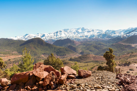Beautiful Ourika valley with High Atlas Mountains in the background