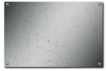 scratched steel metal plate isolated on white background