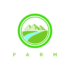 vintage logo about mountains and agriculture.