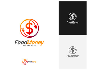 Creative Food Money logo design vector. Restaurant, food court, cafe logo template. Icon symbol. Illustration